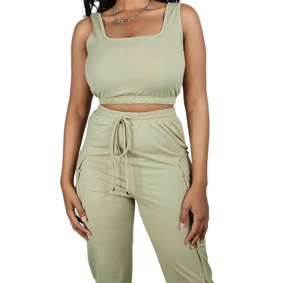 Women's Essentials Galore Loungewear Square Neck Sleeveless Khaki - Picture 1 of 4